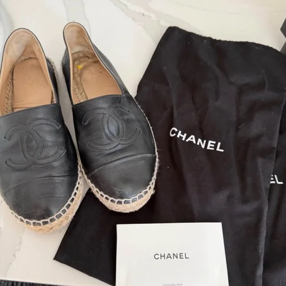CHANEL Black Leather Espadrilles - Picture 1 of 9